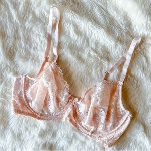 NEW Savage X Fenty sheer lace light pink lingerie bra, unlined, 36D